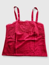 Vintage Vanity Fair Red Silky Satin Lace Trim Square Neck Camisole Tank Top 34