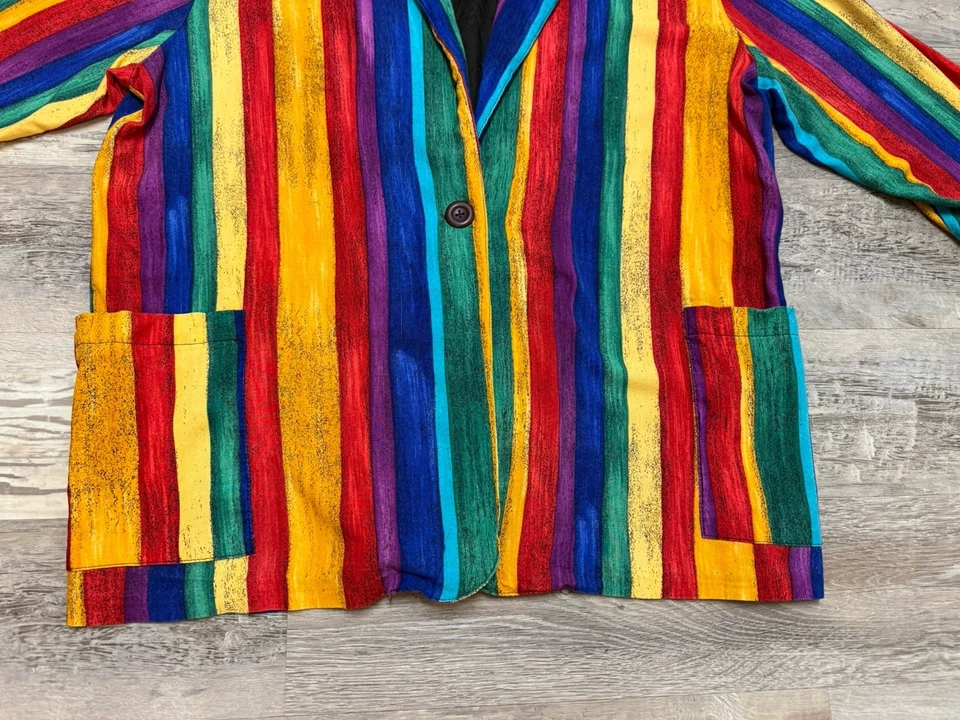Studio C ~ Colorful 1980s 1990s Blazer Vintage Suit Jacket Rainbow Rayon 2XL - Image 3 of 4