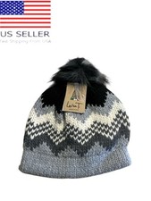Women Cable Knit Pom Pom Beanie Chevron Multicolor OSFM new