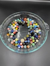 One Pound of Mixed Vintage Marbles Various Sizes And Colors 3