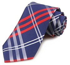 Men's Plaid Striped Tie Floral Patterned Business Designer One Size Navy Red