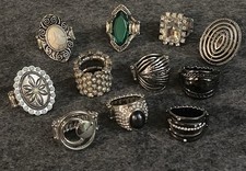 11pc Mixed Lot Women  s Silver Tone Stretchy Band Fashion Rings