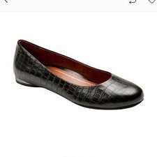 Vionic Hannah Ballet Flats Black Croc Embossed Arch Support Cushioned 8