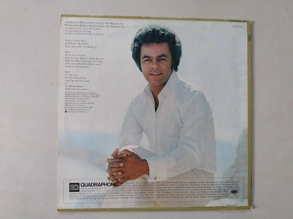 JOHNNY MATHIS You've Got A Friend LP 1st Press Quadraphonic 1972 EX+ - Image 2 of 3