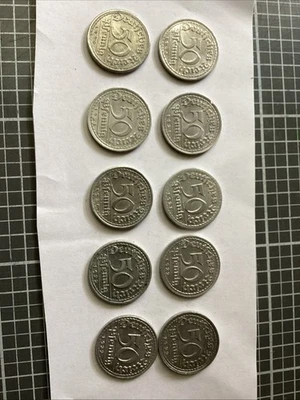 10x 50 Reichspfennig, Deutsches Reich, verschiedene Jahrgänge und Prägungen - Bild 1 von 2