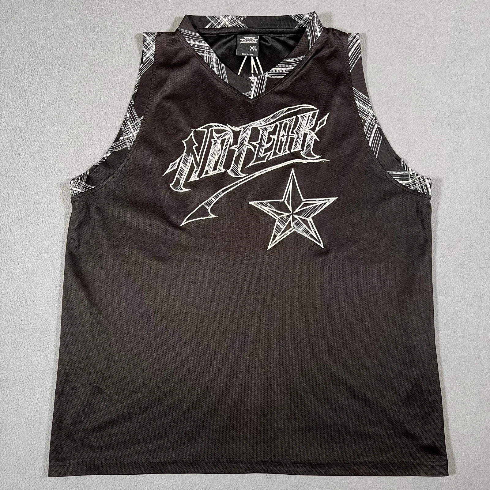 No Fear Tank Top Shirt Mens XL Black Embroidered Logo Star Double Sided Y2K 90s