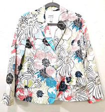 Chicos Blazer Jacket 100 Silk size 1 lined white floral embroidered lined