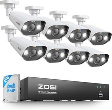 ZOSI 8CH 4K 8pcs 8MP POE Security Camera System 2TB HDD Night Vision AI Detect