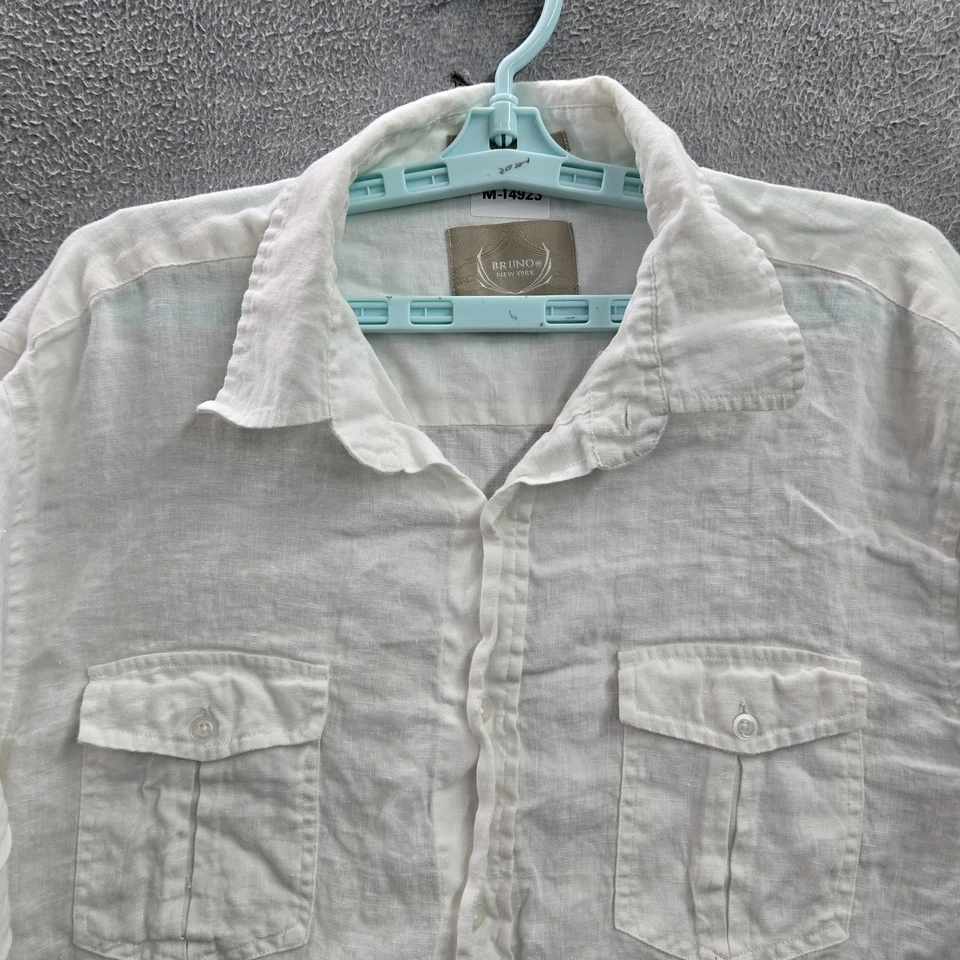 Bruno New York Men Button Up Shirt XL White Linen Classic Long Sleeve - Image 4 of 4