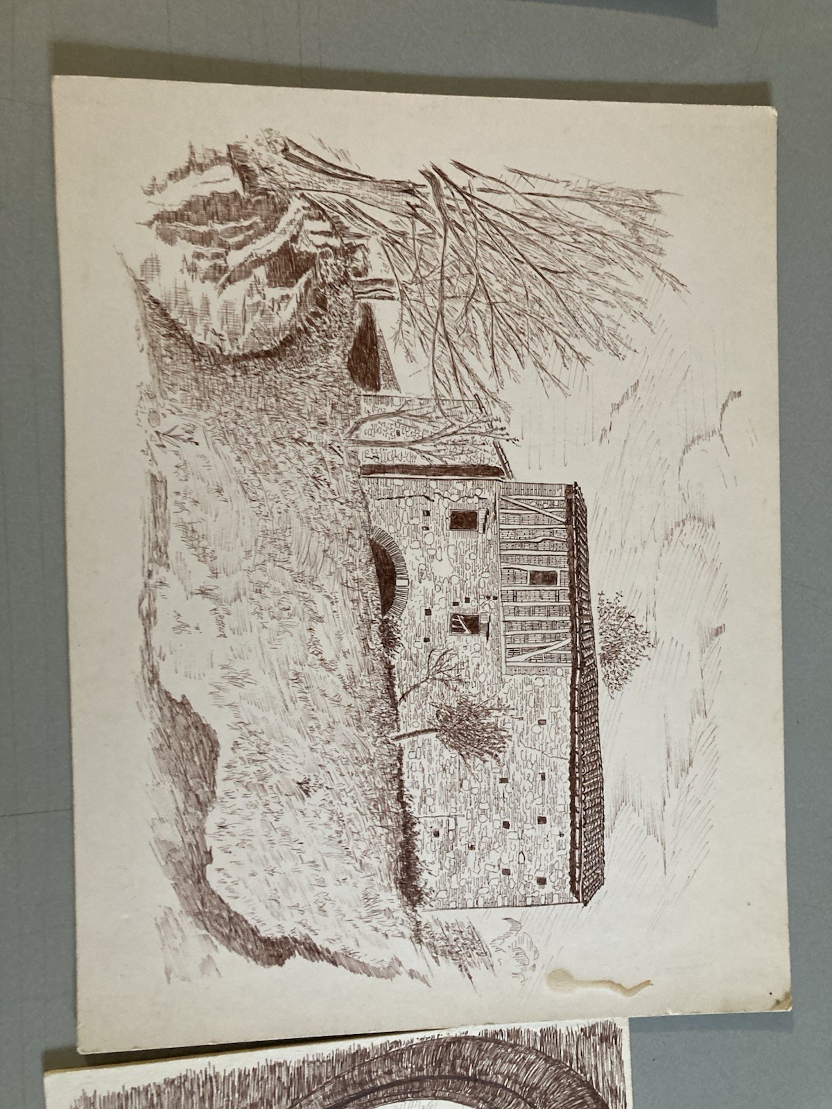 Lot 8 Drawing Ink Church Stone South West France Country Building 1970 Art