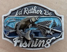 I'D RATHER BE FISHING Metal Belt Buckle NEW Never Used Mint Condition