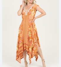 Lola P Dress Medium Floral Asymmetrical Handkerchief Hem Boho Y2K Fairy Tropical