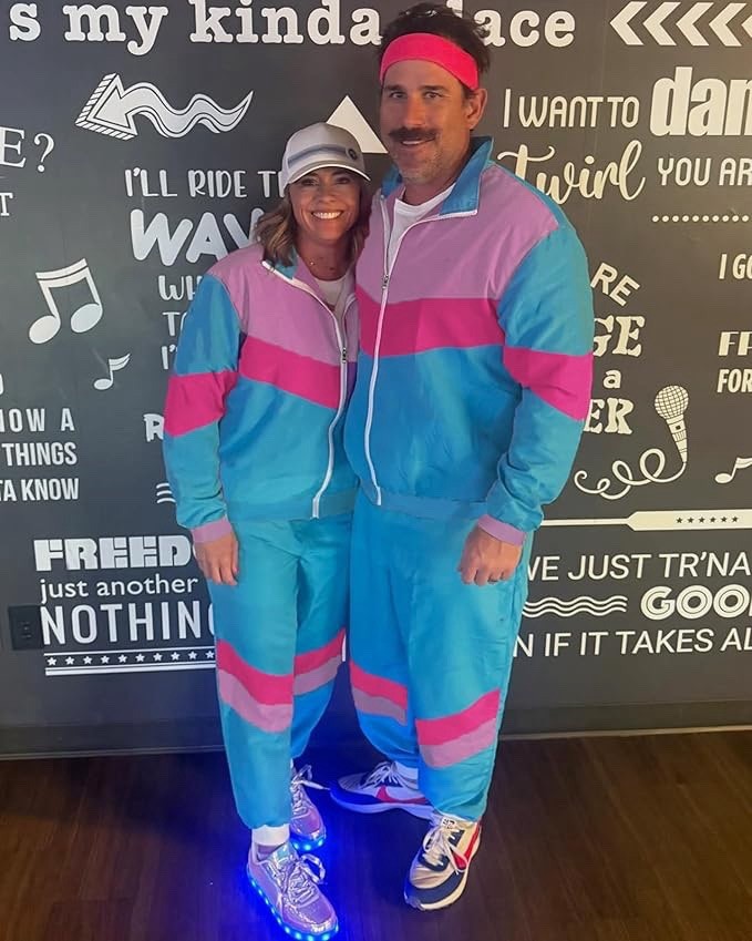 80s Retro Men Tracksuit Costume Halloween Windbreaker X-Large Blue