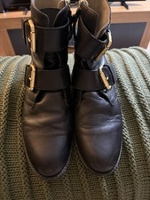 Women's Leather Ankle Boot Size 8 Boden Zip Black Buckles Low Heel EU 41