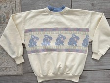 Vintage Easter Sweater Needlepoint Bunny Butter Yellow Spring Cottage Granny