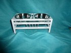 Elevated Feeding Station Small Dog/Cat Distressed Metal 2 stainless steel bowls — photo 2