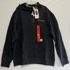 John Deere 1/4 Zip Black Hoodie Heavyweight Sweatshirt Stitched Logo Size Medium