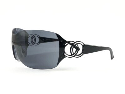 NEW VINTAGE CHANEL OVERSIZED SHIELD RIMLESS BLACK SUNGLASSES MADE