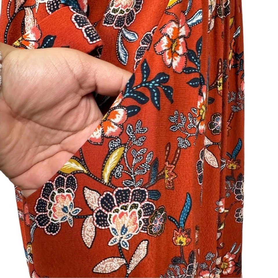 Vestido midi granate Hill rojo floral cuello en V con bolsillos para mujer talla 8 Foto 4 de 4