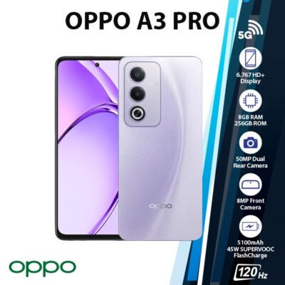 OPPO A3 Pro 5G Global Android Cell Phone (Purple/8GB+256GB