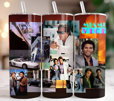 Retro 80s Vibes 20oz Stainless Steel Tumbler | Neon Style | Slide Lock Lid Miami