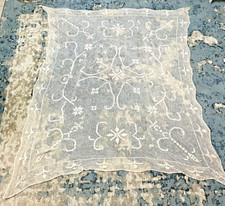 Antico copriletto anni 20 rete pizzo fatto a mano USA romantico 65x90 vintage ecrù