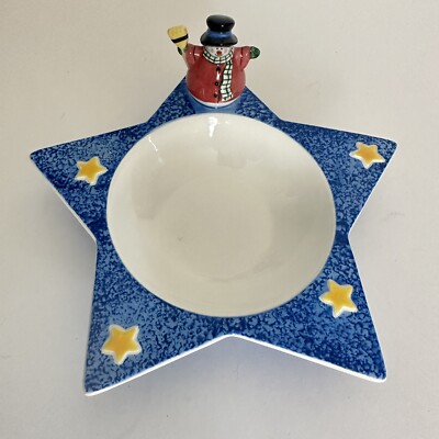Winter Candy Dish Star Shaped Snowman Accent Blue White Stars jolly follies 1999