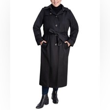 London Fog Women's Plus Size Fully Lined Hooded Maxi Trench Coat Size 14p