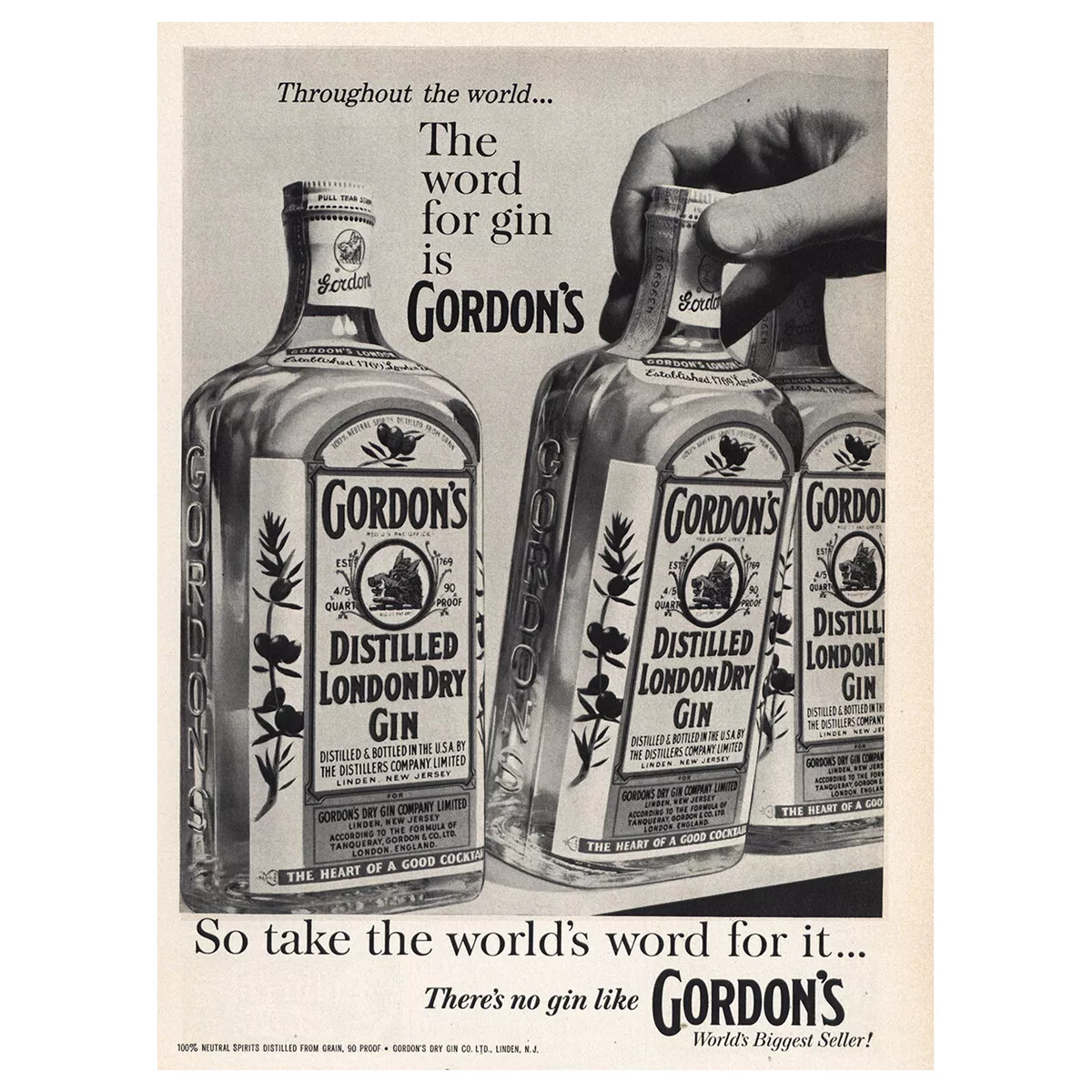 1960 Gordons Gin: The Word for Gin Vintage Print Ad