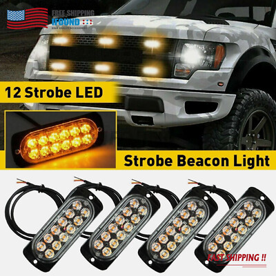 4x 12 LED Strobe Light Bar Car Truck Flashing Warning Hazard Beacon Amber
