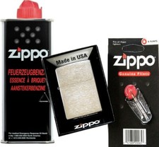 ZiPPO KLASSIKER SET chrom gebürstet  ZiPPO Feuerzeug + Benzin Steine 