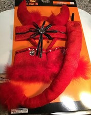 Red Devil Dress Up 5pc Set Headband cuffs choker tail Girls Halloween Costume Ac