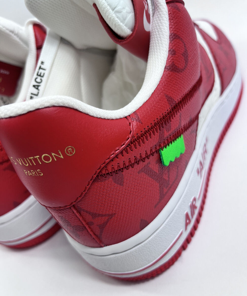 LOUIS VUITTON X AIR FORCE 1 RED SNEAKERS BY VIRGIL SIZE: US10 / UK9.5