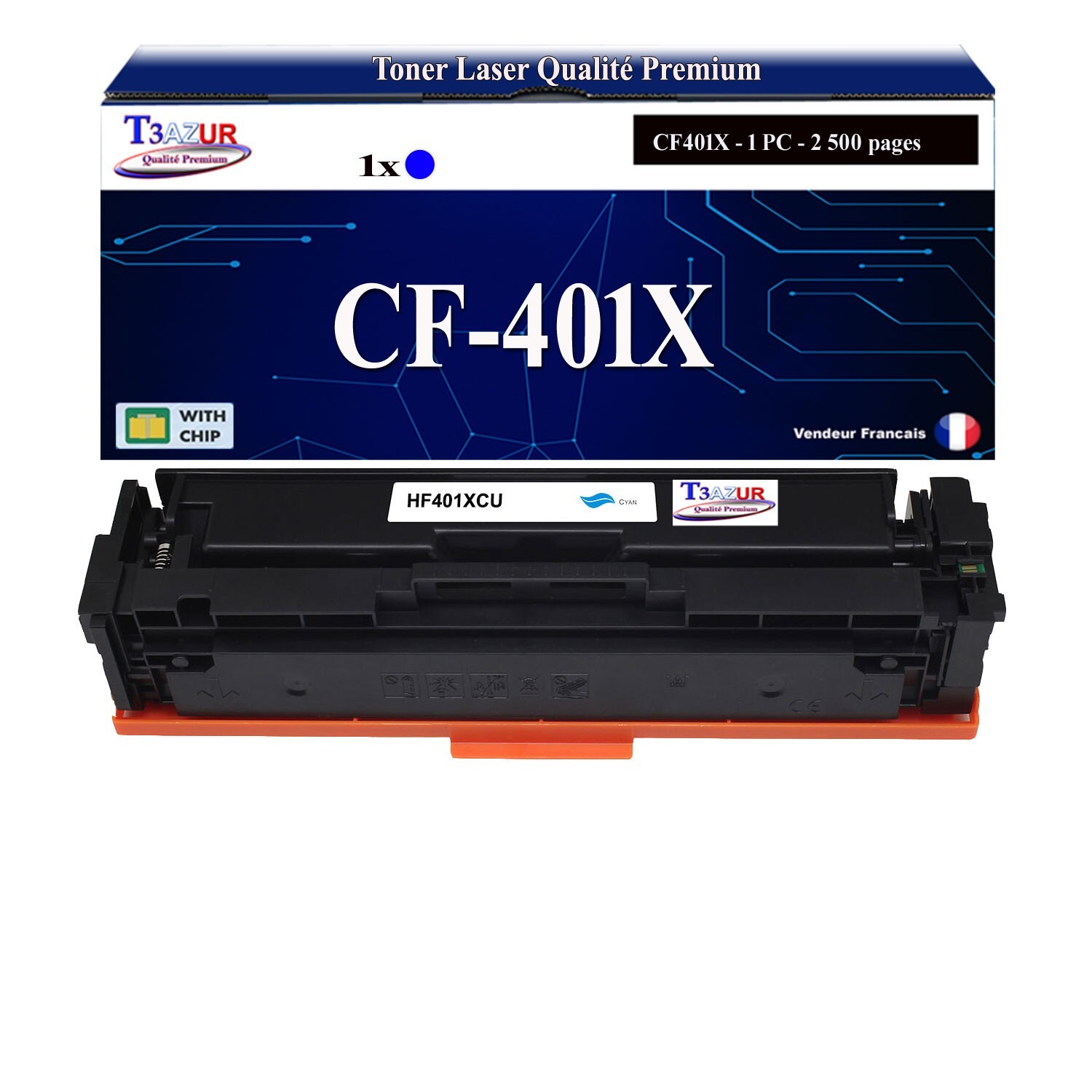 Toner compatible HP CF401X cyan 201X pour imprimantes LaserJet Pro M252 et M277
