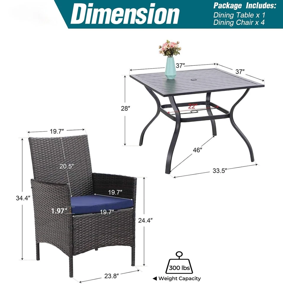 Gartenmöbel Set 4 Rattan Stühle + 1 Metall Tisch Gartenset Draussen Essgruppe - Bild 3 von 4