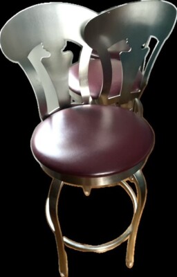Bar Height Bar Stools-4 Avail. Leather and Stainless Steel. Maroon seat, swivel.