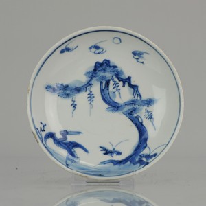 Antique Chinese KoSometsuke 17C Porcelain Ming Transitional Crane & Pine...