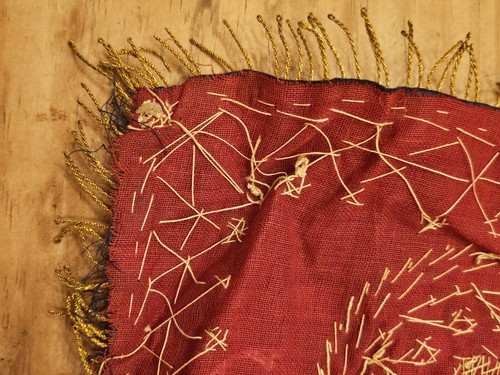 Antique Middle Eastern Embroidered Gold Tree Blue Gilt Thread 16" X 25" Tapestry - Picture 12 of 12