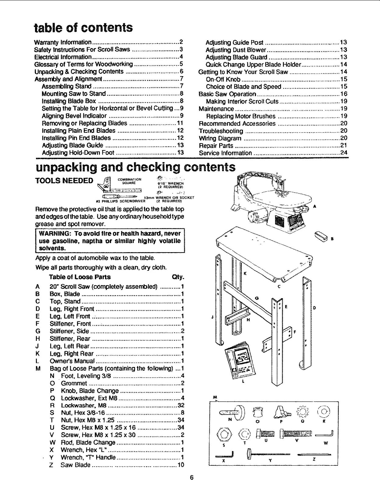 Operator Maintenance Manual Fits Craftsman 20" Scroll Saw 113.236400
