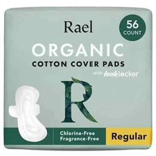 Rael Pads For Women Organic Cotton Cover Pads - Regular Absorbency Unscented ...