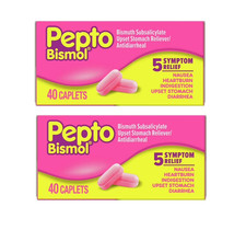 Pepto Bismol Caplets for Upset Stomach Diarrhea Relief, 40 Ct 2 PACK