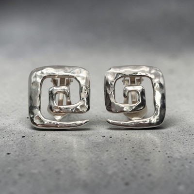  Vintage Tezer 925 Sterling Silber Modernist Labyrinth Clip On Ohrringe 9g AG