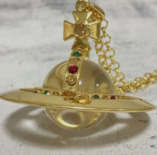 Vivienne Westwood Clear Tone 3D Orb Złoty wisiorek Naszyjnik z pudełkiem do opakowania