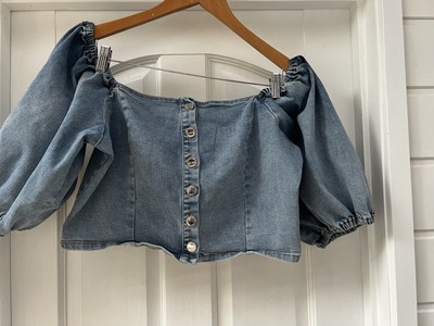 CITY CHIC Womens Blue Denim Off Shoulder Plus Size Crop Top - S/AU 16