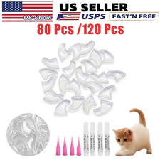 80/120X Cat Nail Caps Tips Paws Covers With Glue Applicator Instruction Clear