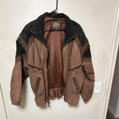 Adventure Bound by Wilsons Men's Brown Geometric Bomber Jacket Embroidered Zip S