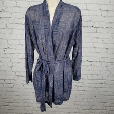 Victoria's Secret Blue Floral Short Sheer Chiffon Lightweight Belted Robe O/S
