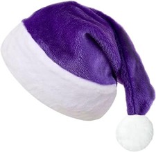 Plush Christmas Purple Santa Hat for Adults, Plush Purple Velvet Xmas Hat for