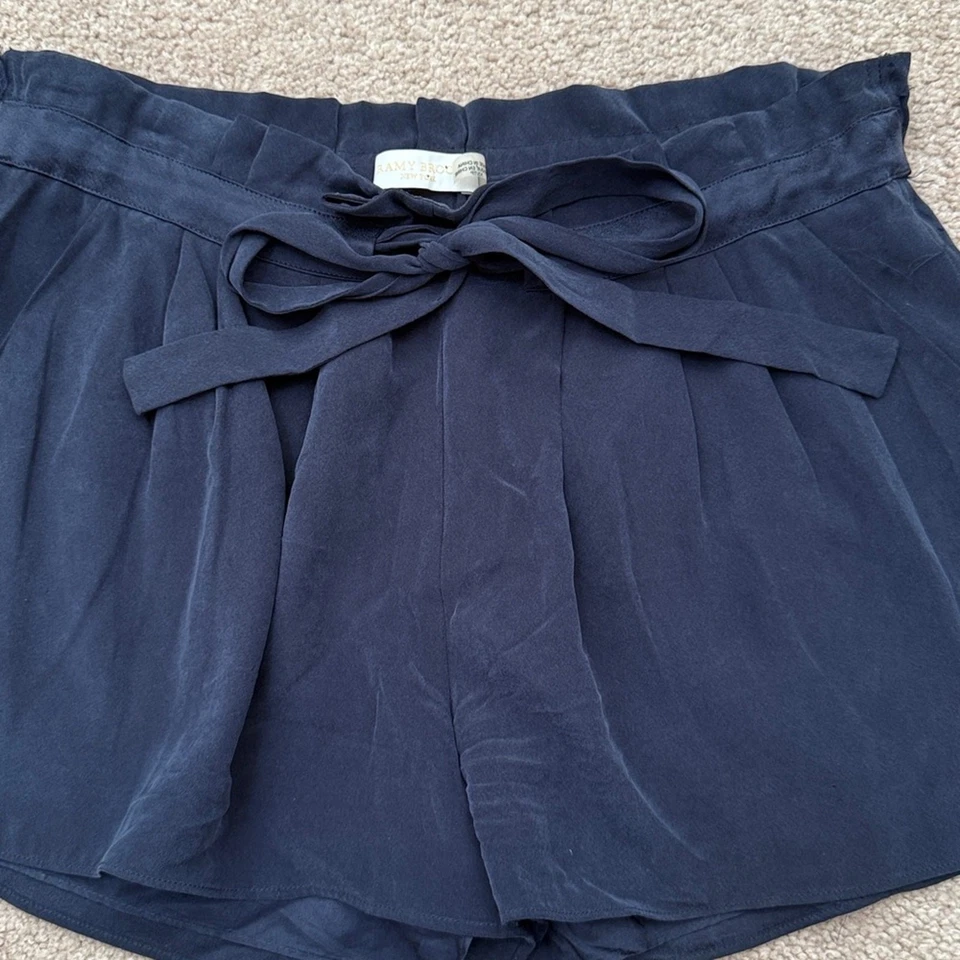 Ramy Brook Silk Stretch High Rise Paperbag Waist Tie Navy Blue Shorts Size XS - Image 2 of 4