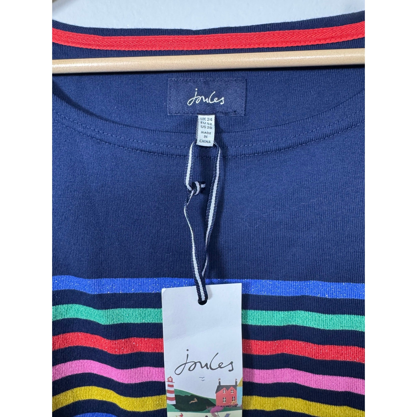 Joules Rainbow Stripe Harbour Pullover Sweater Top Size 20 NWT Colorful image 2